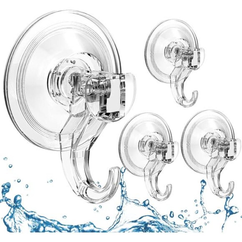 Suction Cup Hooks 4 Pack, Multi-Purpose Clear Shower Suction Hooks Waterproof